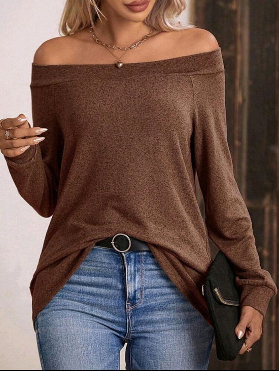 Sweaters - Off-Shoulder Brown Long Sleeve Light Weight Top Sizes 4 6 8 12 14 &20